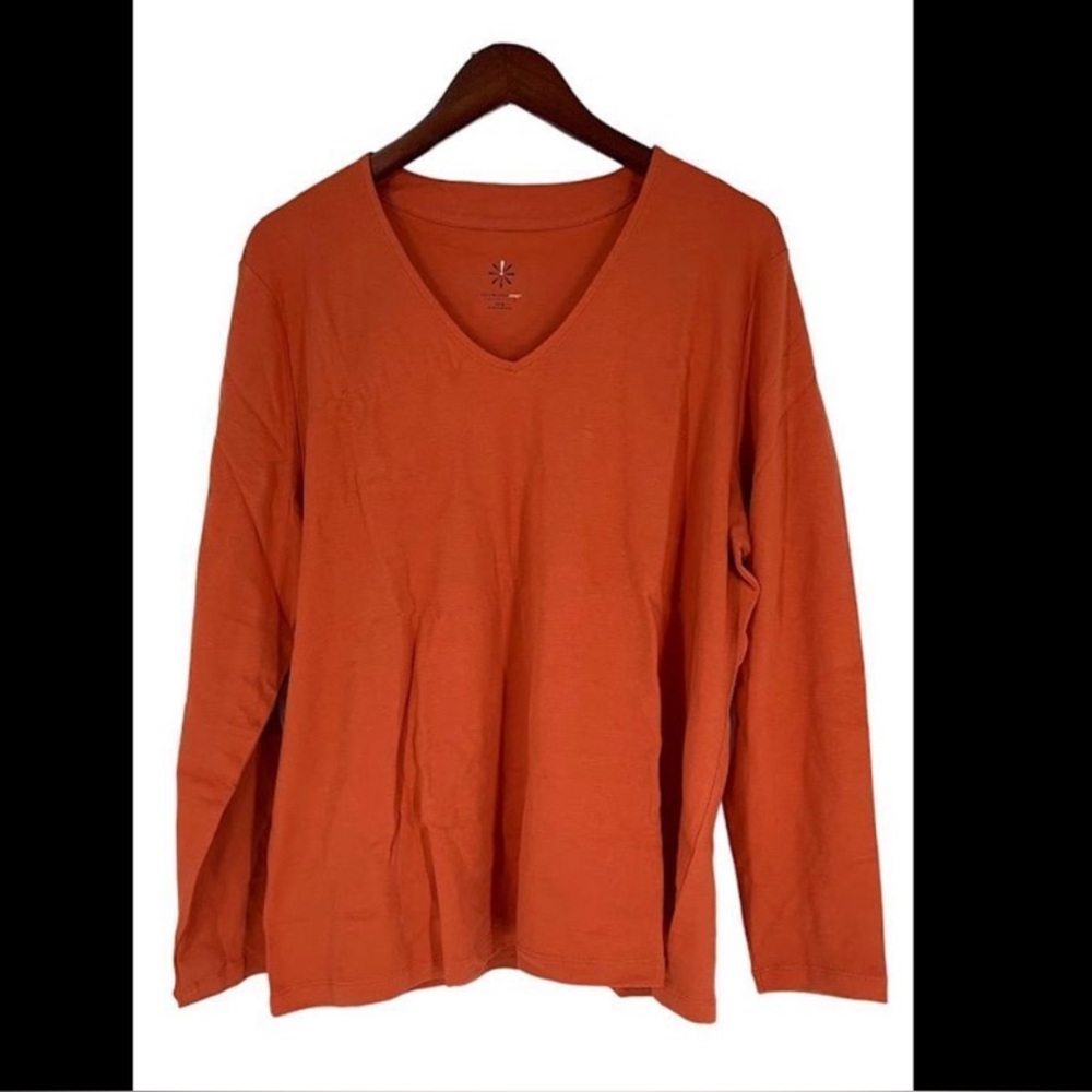 Issac Mizrahi Live! Essentials Pima Cotton V-Neck Top Pumpkin Spice - Regular XL